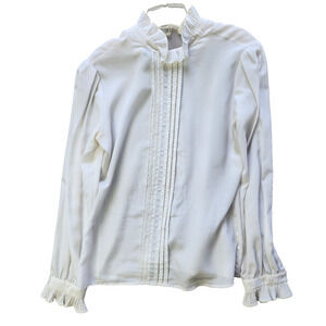 Lloyd Williams White Satin Scalloped Collar/Cuff Blouse/Top - Missing Size
